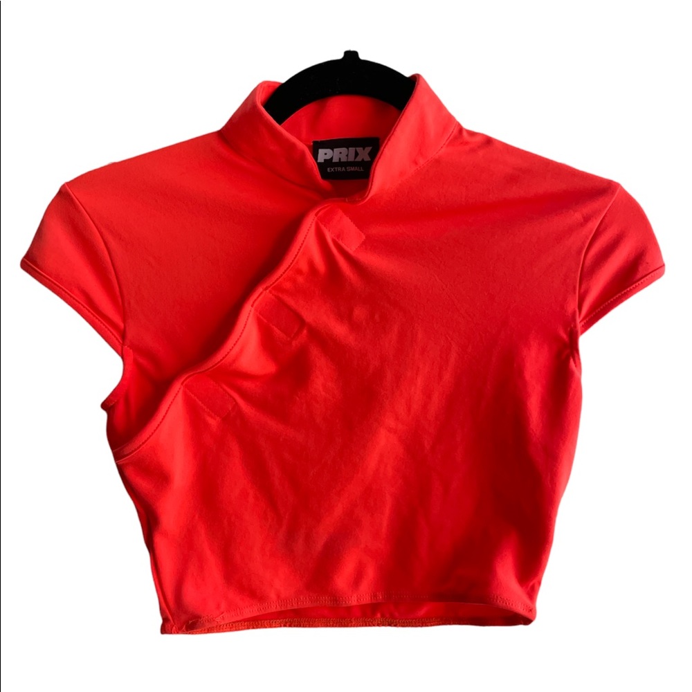 PRIX ORANGE SHORT SLEEVE VELCRO CROP TOP XS